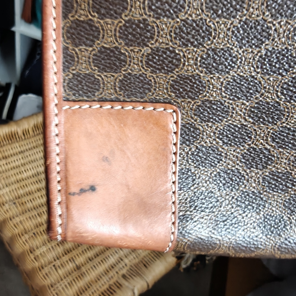 Celine Brown Monogram Leather-Trim Briefcase - Picture 3 of 16